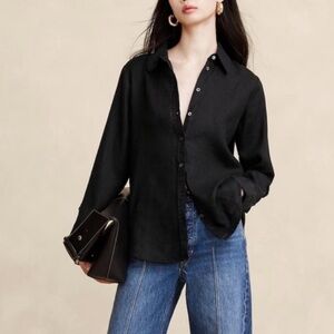 Banana Republic Linen Easy Button Up Shirt Like New in Black XXS